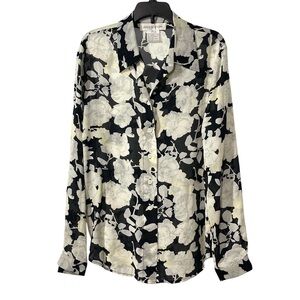 Vintage 100% Silk Black and White Floral Shirt